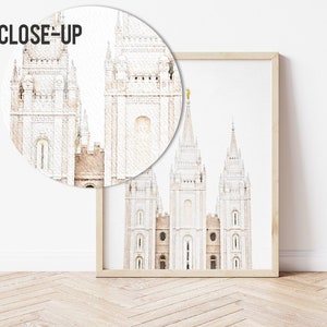Salt Lake Temple Watercolor Print, Photograph Art Print, Home Decor Printable Digital Wall Art