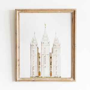 Salt Lake Temple Watercolor Print, Photograph Art Print, Home Decor Printable Digital Wall Art
