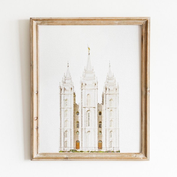 Salt Lake Temple Watercolor Print, Photograph Art Print, Home Decor Printable Digital Wall Art