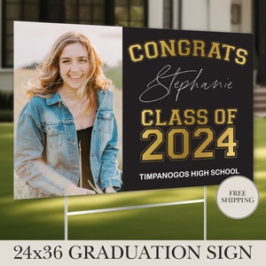 Custom Graduation Yard Sign With Photo, Class of 2024 with Picture for High School, College, and University Graduates - Large 24x36