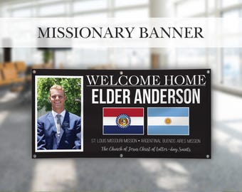 Welcome Home Missionary Banner Sign With One Photo and Two Missions