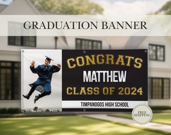 Outdoor Graduation Banner Class of 2024 with Picture for High School, College, and University Graduates