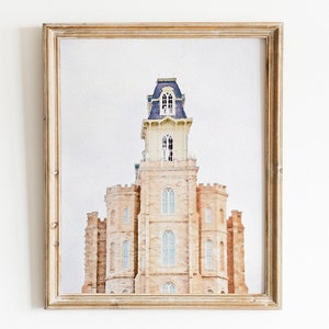 Manti Temple Watercolor Print, Photograph Art Print, Home Decor Printable Digital Wall Art