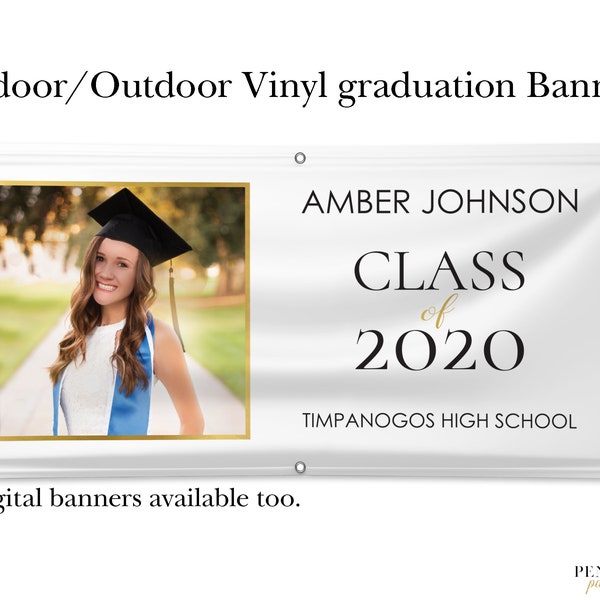 Class of 2020 High School Graduation Banner, Congrats Grad Personalized Banner, College Graduation Party Banner Gold - Printed & Shipped