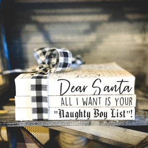 Santa book set/ book lover gift/ holiday center piece / holiday decoration/ naughty list