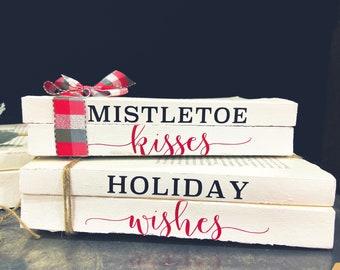 Christmas book stack/ book lover gift/  library decor/ holiday center piece / personalized book set / Bibliophile gift ideas