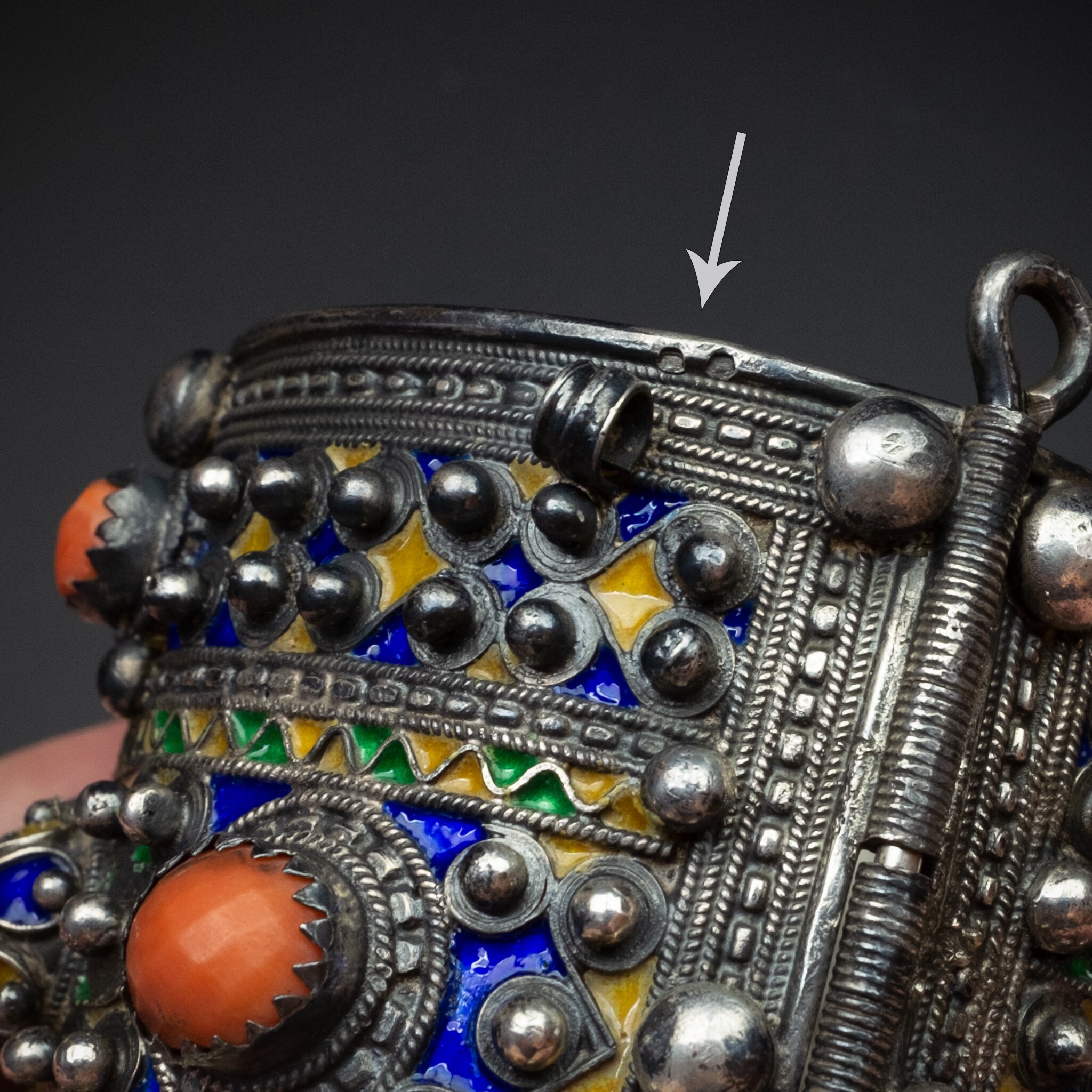 Bracelet En Argent Massif Ethnique Berbère émaillé, XIXe Siècle - Pièce Ancienne D'occasion