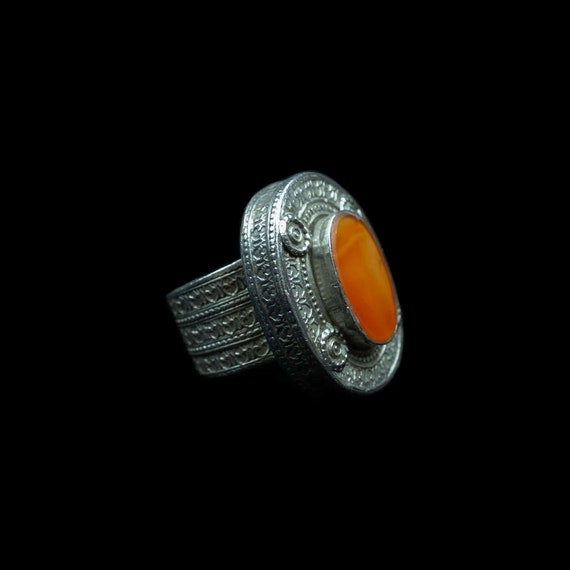 Old Turkmen Ring, Silver & Carnelian Ring, Turkme… - image 3