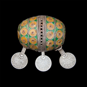 Old Large Berber Tagmout, Moroccan Silver Bead Pendant, Silver & Enamel Tribal Pendant, Moroccan Jewellery, Vintage Ethnic Adornment