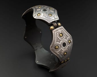 Tuareg Silver Ebony Bracelet, Berber Ethnic Jewellery, Inner diam 5.7cm