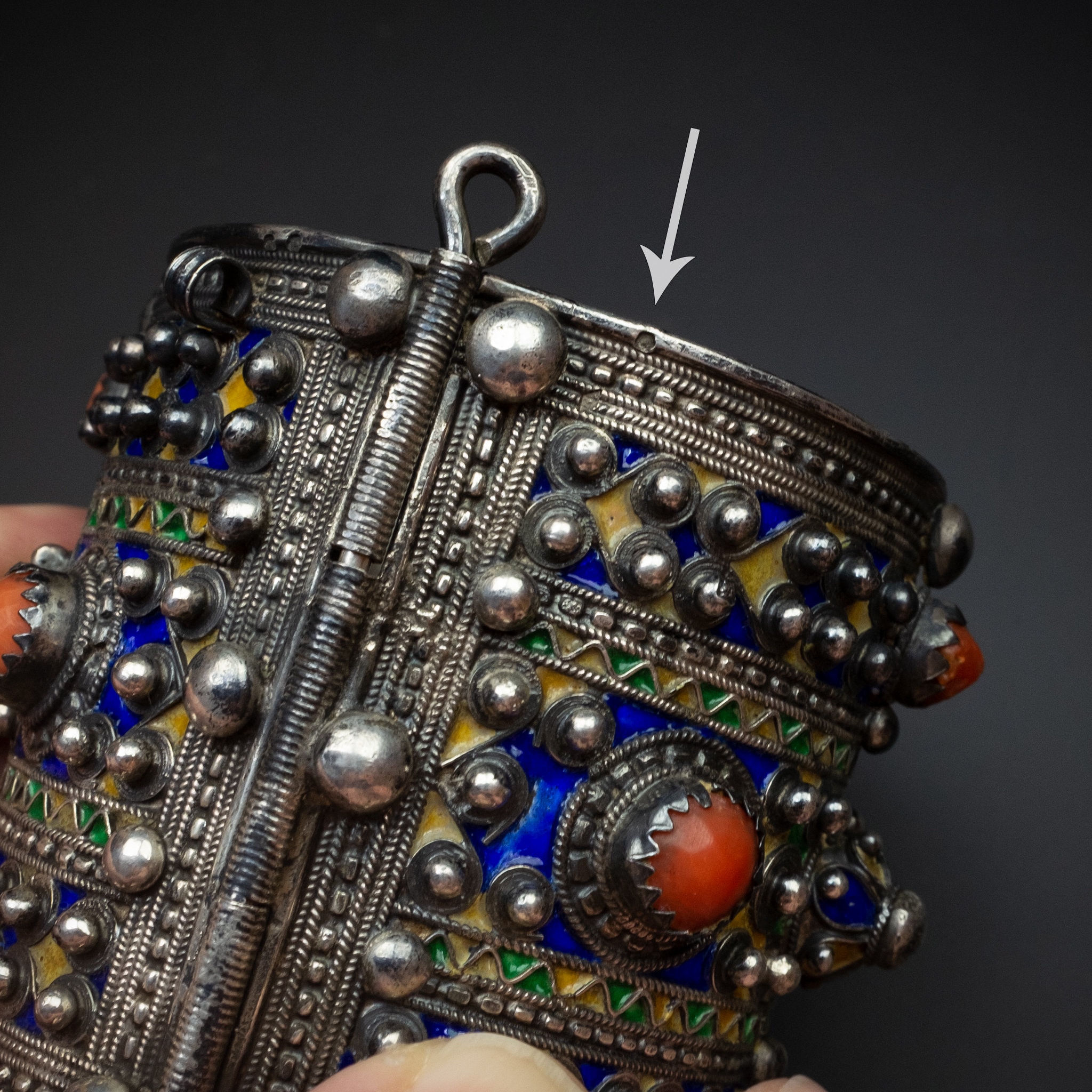 Old Hallmarked Kabyle Bracelet, Hinged Silver Kabylie Bracelet