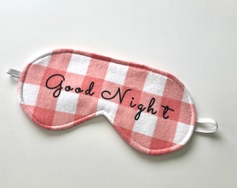 Good Night Buffalo Plaid Pink Flannel Sleep Eye Mask