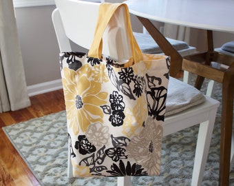 Gelb Blumen Canvas Einkaufstasche mit Tasche