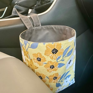 Car Trash Can with Hook Yellow Cartoon Floral | Car Trash Bag | Car Organization | Car Garbage Bag | Car Accessories