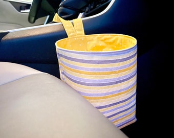 Car Trash Can with Hook Yellow Stripes | Car Trash Bag | Car Organization | Car Garbage Bag | Car Accessories