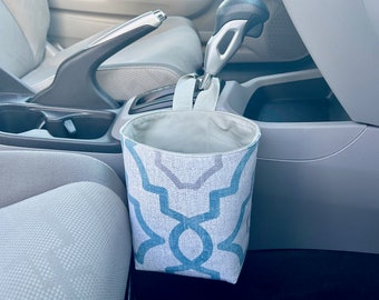 Car Trash Can with Hook Canvas Beige Geometric | Car Trash Bag | Car Organization | Car Garbage Bag | Car Accessories