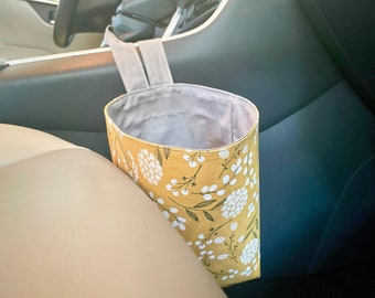 Car Trash Can with Hook Boho Mustard Flowers | Car Trash Bag | Car Organization | Car Garbage Bag | Car Accessories