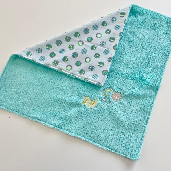 Blue Minky Duck Baby Burp Cloth | Burping Blankets | Baby Lovey | Embroidered Lovey Burp Cloth