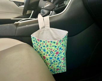 Car Trash Can with Hook Green Floral | Car Trash Bag | Car Organization | Car Garbage Bag | Car Accessories