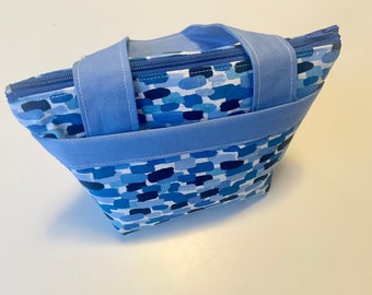 Mini-Reißverschlusstasche mit Tasche Blau Pastell Streifen | Mini Geldbörse | Einkaufstasche | Kulturbeutel | Schminktasche