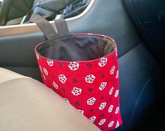 Lixeira para carro com gancho, estampa de margaridas vermelhas | Saco de lixo para carro | Organização do carro | Saco de lixo para carro | Acessórios para carro