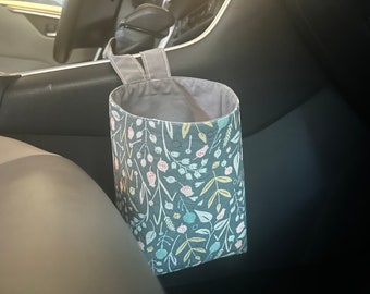 Auto-Mülleimer mit Haken, grünes Bojo-Blumenmuster | Auto-Müllbeutel | Autoorganisation | Auto-Müllsack | Autozubehör