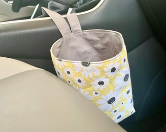 Car Trash Can with Hook Yellow Sunflowers | Car Trash Bag | Car Organization | Car Garbage Bag | Car Accessories