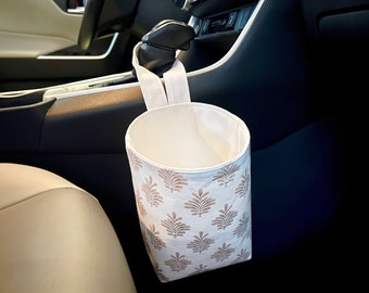 Car Trash Can with Hook Beige Plants | Car Trash Bag | Car Organization | Car Garbage Bag | Car Accessories