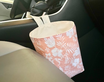Car Trash Can with Hook Boho Soft Flowers | Car Trash Bag | Car Organization | Car Garbage Bag | Car Accessories