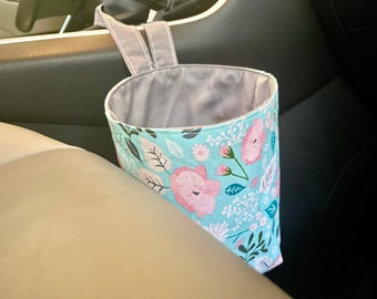 Auto-Mülleimer mit Haken Boho Blaue Blumen | Auto-Müllsack | Auto Organisation | Auto-Müllsack | Autozubehör