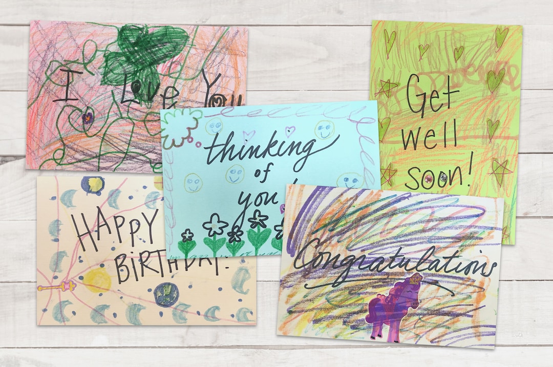 Five Hand-drawn Notecards // One-of-a-kind // Handmade by Kid - Etsy