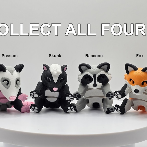 Forest Friends 4" Articulated Possum Skunk Raccoon Fox | McGybeer Authorized Seller | 3D Printed | Cute | Adorable