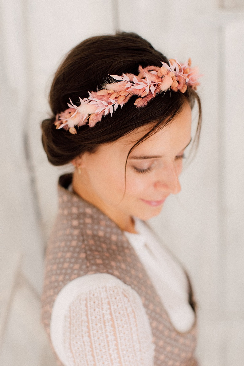 Haarkranz Braut rosa mit Trockenblumen