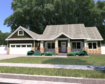 House Plans 3 Bedroom Blueprint, Craftsman House Plans with Blueprint, House Blueprints, One Story House Plan with bonus room,