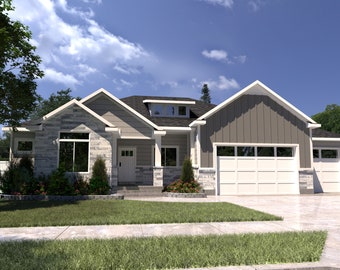 House Plans 3 Bedroom Blueprint, Craftsman House Plans with Blueprint, House Blueprints, One Story House Plan, Modern House Plan with Garage
