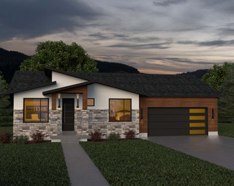 House Plans 3 Bedroom Blueprint, Contemporary House Plans with Blueprint, House Blueprints, One Story House Plan,