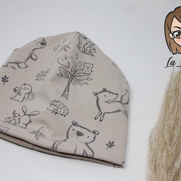 Beanie und Lop doppellagig, Beanie Waldtiere, Beanie für Kinder, Kinderbeanie, Loop