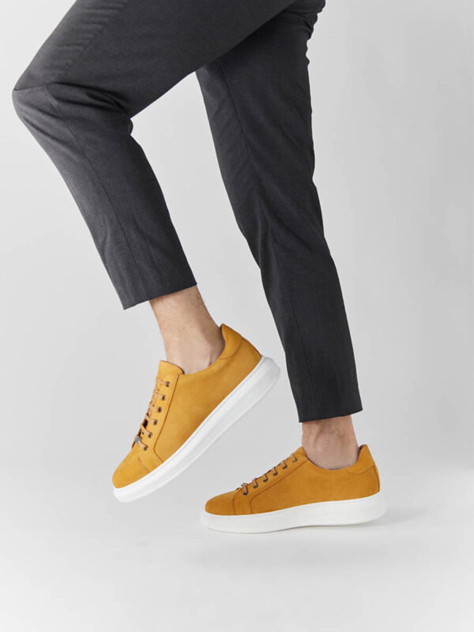 Men's Mustard Leather Sneakers Etsy