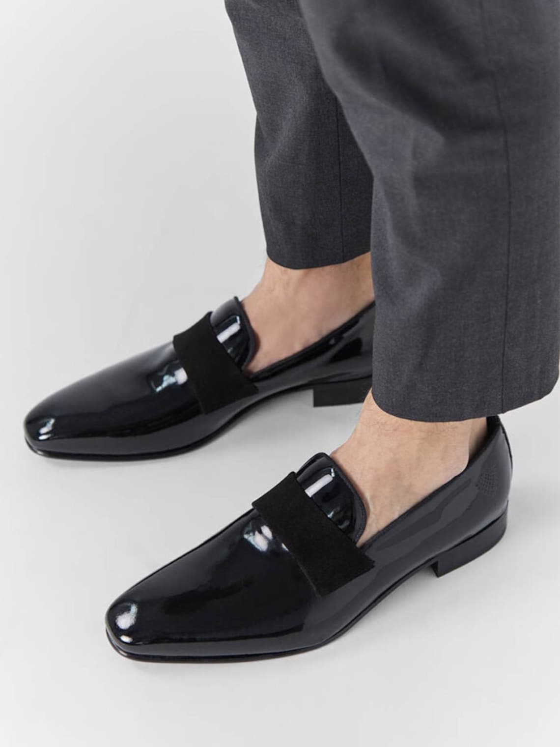 Mocasines de hombre en piel charol negro Etsy