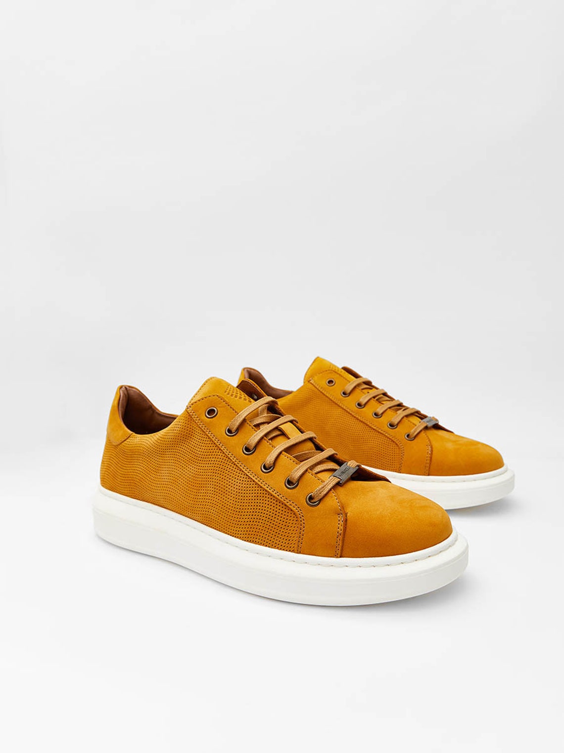 Men's Mustard Leather Sneakers Etsy