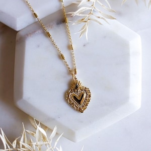 Gold Filled Sacred Heart Necklace: Religious Milagro Jewelry