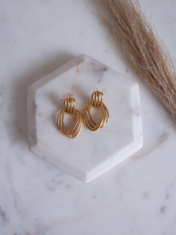 Vintage Gold Textured Doorknocker Earrings