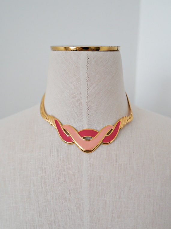 Vintage Napier Pink Enamel Collar Necklace