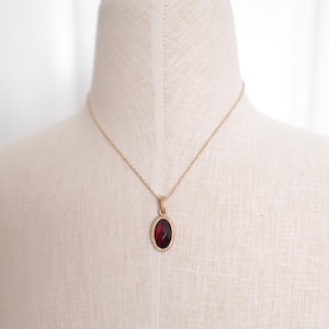 Vintage AVON Ruby Stone Necklace and Earrings Set: 1970s Gold-Tone Jewelry