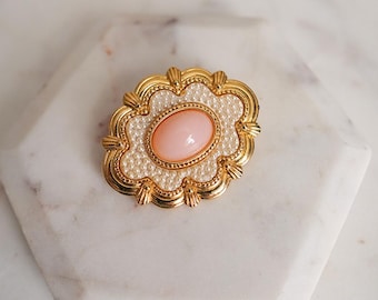Grande Broche Vintage Or Et Perle Nacrée – Bijou Fantaisie élégant – Parfait état
