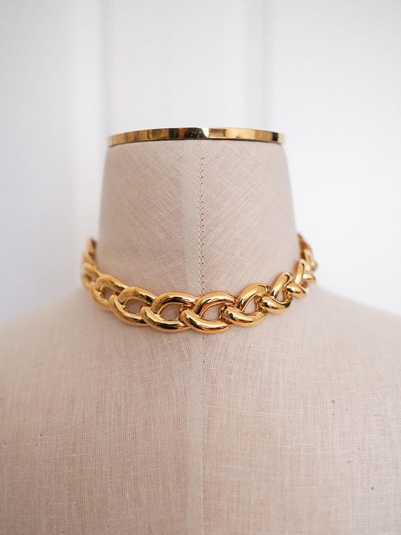 Vintage 90s MONET Gold Link Choker Necklace, Vintage 90s Necklaces