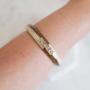 Vintage Enamel Hinge Bracelet: Tan & White Rhinestone Bangle, 1990s