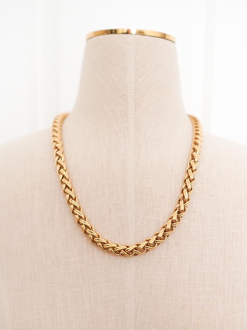 Collier Vintage Signé Monet – Double Chaîne Dorée Et Beige – Longueur 52 Cm