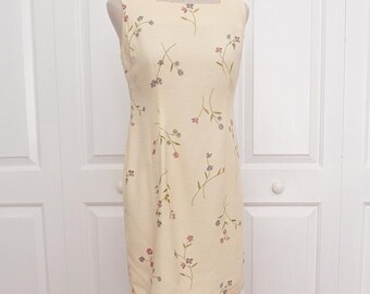 Vintage Y2K TEDDI Floral Mini Dress: Butter Yellow Dress Size 8P, Wedding Guest Dress