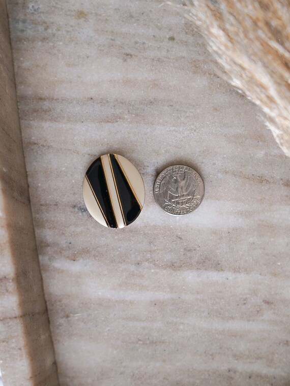 Vintage Black & White Striped Clip On Earrings, R… - image 4